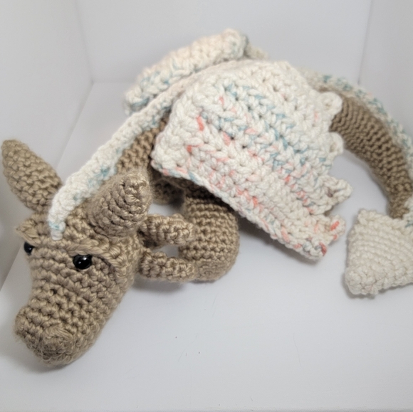 Handmade LARGE Charming Crochet Dragon Plushie Stuffed Animal Amigurumi